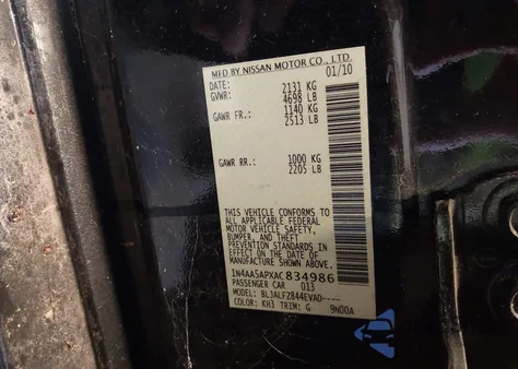 2010 Nissan Maxima 3.5 Sv from USA, damaged, VIN 1N4AA5APXAC834986